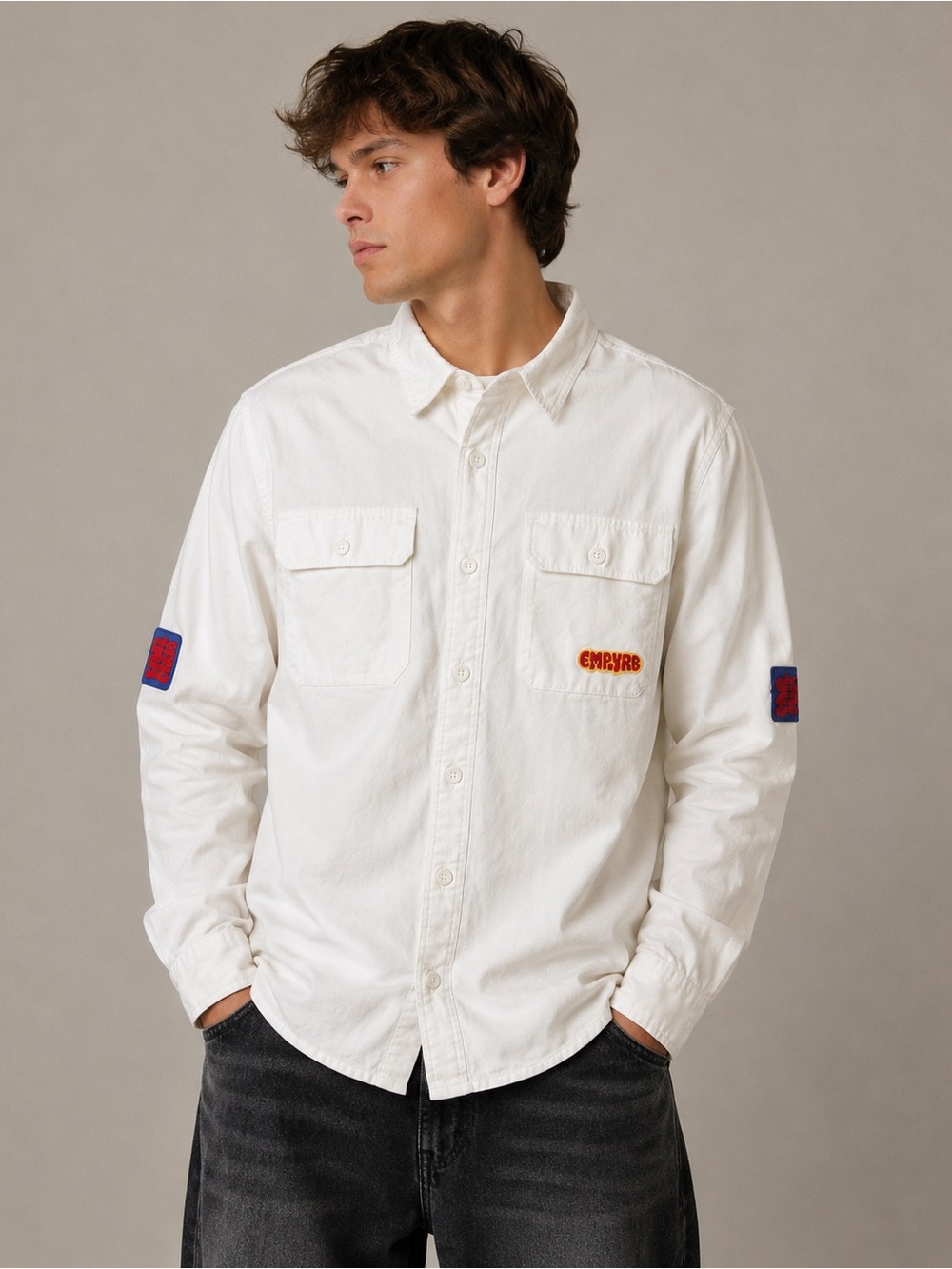 NWT Empyre White Utility Button Up Shirt Skate Streetwear Cotton Overshirt